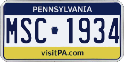 PA license plate MSC1934