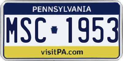 PA license plate MSC1953