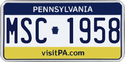 PA license plate MSC1958