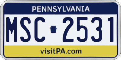 PA license plate MSC2531