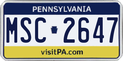 PA license plate MSC2647