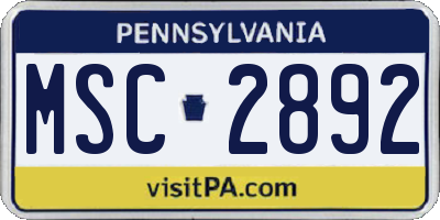 PA license plate MSC2892