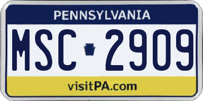 PA license plate MSC2909