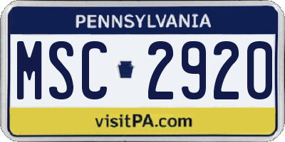 PA license plate MSC2920