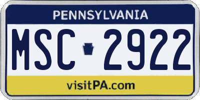 PA license plate MSC2922