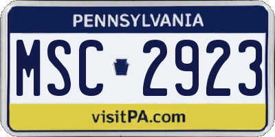 PA license plate MSC2923