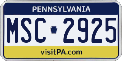 PA license plate MSC2925
