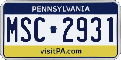 PA license plate MSC2931