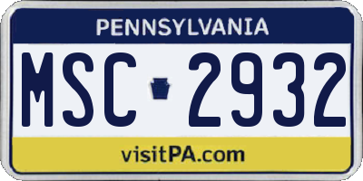 PA license plate MSC2932