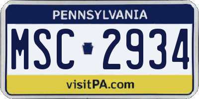 PA license plate MSC2934