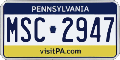 PA license plate MSC2947