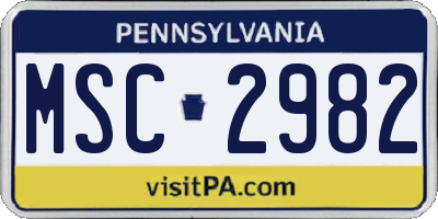 PA license plate MSC2982