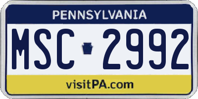 PA license plate MSC2992