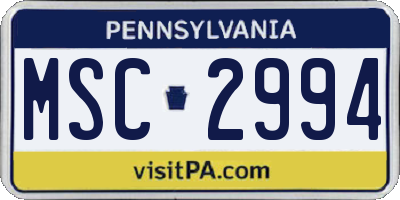 PA license plate MSC2994