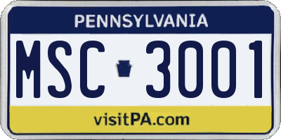PA license plate MSC3001
