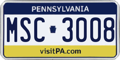 PA license plate MSC3008