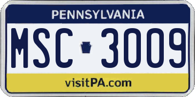 PA license plate MSC3009