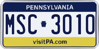 PA license plate MSC3010