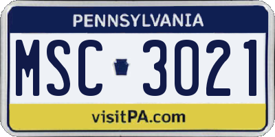 PA license plate MSC3021