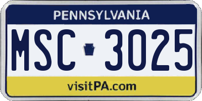 PA license plate MSC3025