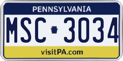 PA license plate MSC3034