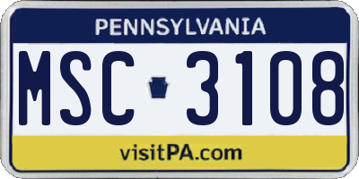 PA license plate MSC3108