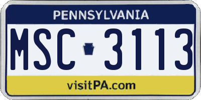 PA license plate MSC3113