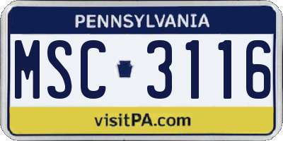 PA license plate MSC3116