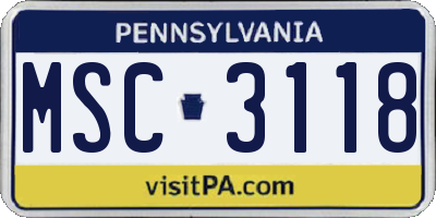 PA license plate MSC3118
