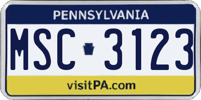PA license plate MSC3123