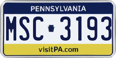 PA license plate MSC3193