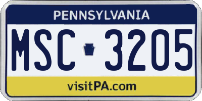 PA license plate MSC3205