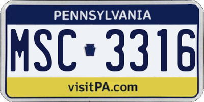 PA license plate MSC3316