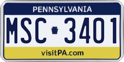 PA license plate MSC3401