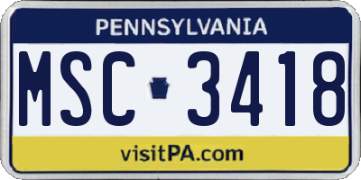 PA license plate MSC3418