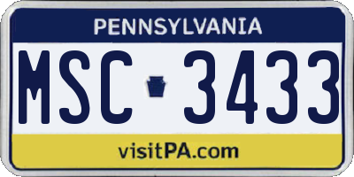 PA license plate MSC3433