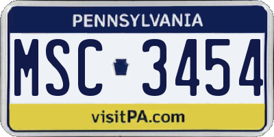 PA license plate MSC3454