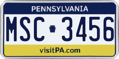 PA license plate MSC3456