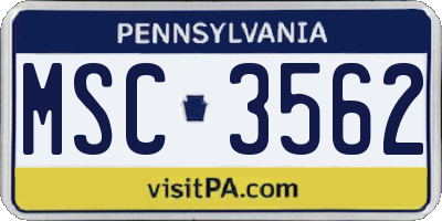 PA license plate MSC3562