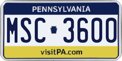 PA license plate MSC3600