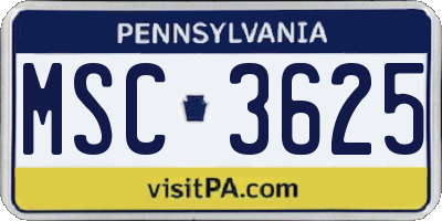 PA license plate MSC3625