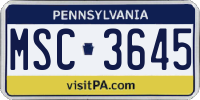 PA license plate MSC3645
