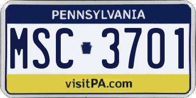 PA license plate MSC3701