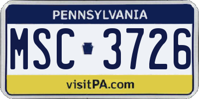 PA license plate MSC3726