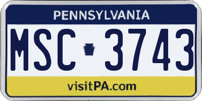 PA license plate MSC3743