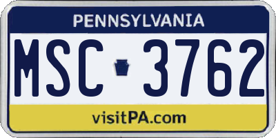 PA license plate MSC3762