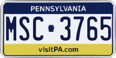 PA license plate MSC3765