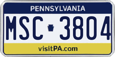 PA license plate MSC3804