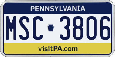 PA license plate MSC3806