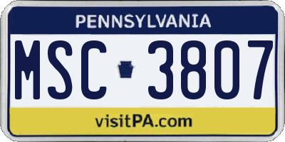 PA license plate MSC3807